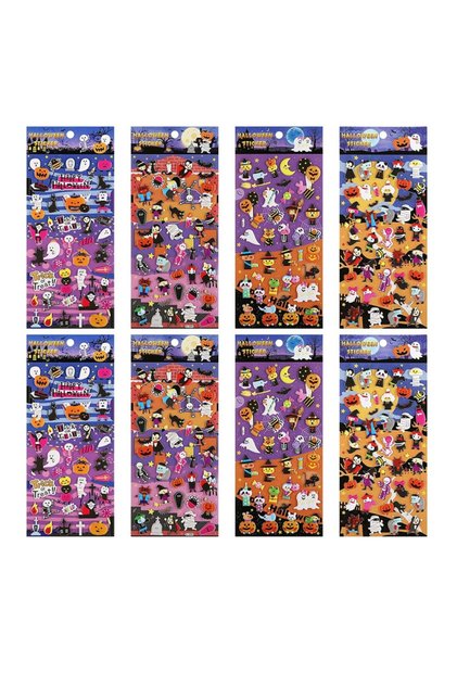 Set 8 coli cu autocolante tematica Halloween Lemeso, dimensiune coala 22 x 9.5 cm, plastic