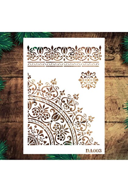 Stencil Tasarım Da003 Damask Duvar Ahşap Cam Boyama Deseni