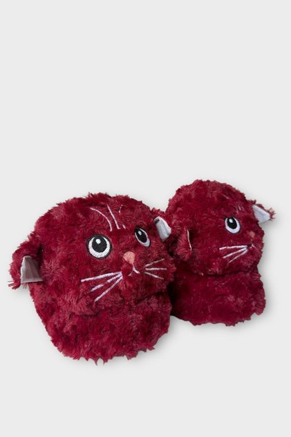 Kadın Sevimli Kedi Figürlü Peluş Panduf BORDO