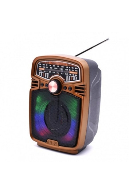 Преносимо радио с Bluetooth и батерия, MP3, USB, TF, FM, AM, SW, LED, RGB светлини, кафяво