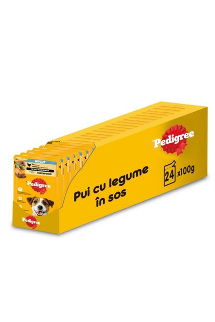 Πλήρης υγρή τροφή για ενήλικους σκύλους, με κοτόπουλο και λαχανικά σε σάλτσα, 24x100 g