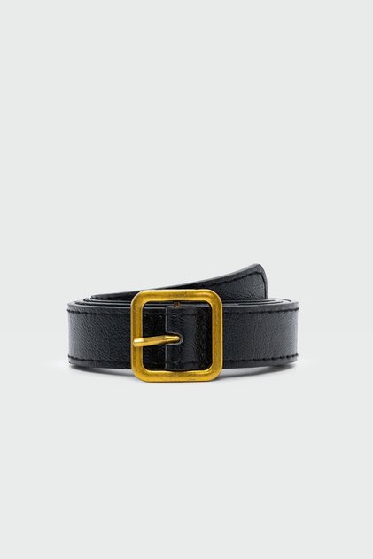 Square Buckle Faux Leather Belt Black