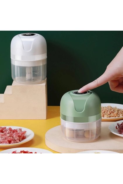 Presă electrică de usturoi, plastic, 250 ml, alb și verde