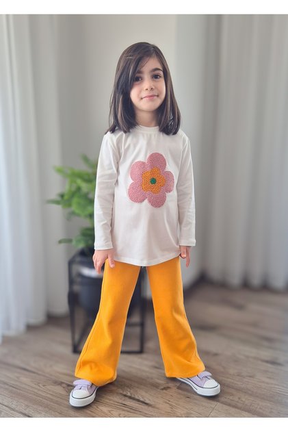 Süzene Floral T-Shirt Spanish Corduroy Pants Girls' Winter Set