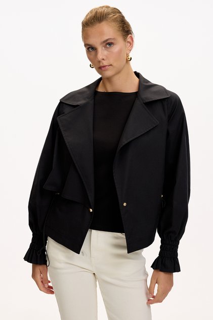 Shirt Collar Raglan Sleeve Regular Lined Cotton Trench Coat