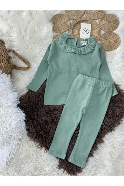 Crew Neck Ruffled Ribbed Soft Fabric Elastic Waist Baby 2-Piece Set