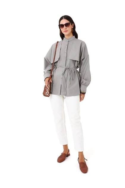 Balloon Sleeve Tunic - Gray - Mrs Poleen
