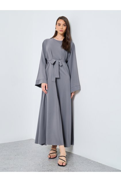 Solid Long Sleeve Belted Abaya