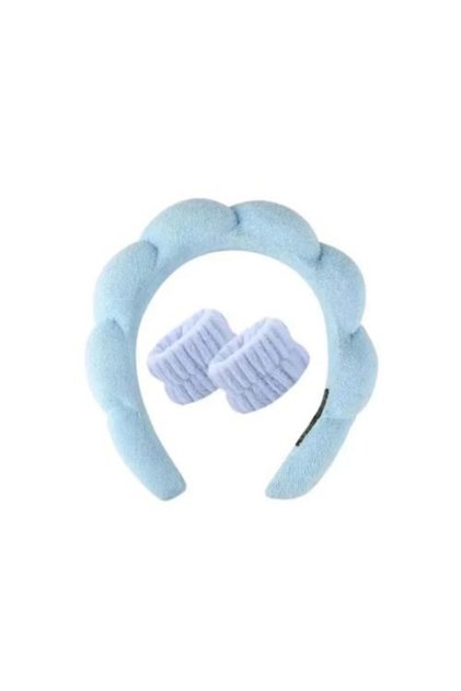 Padded Headband and Soft Wristbands for Skincare Routine in Blue