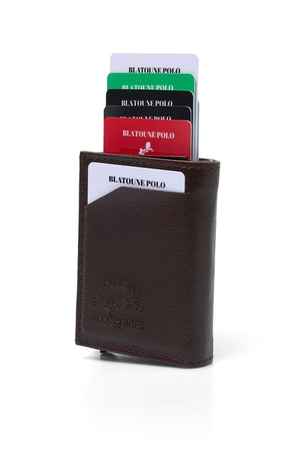 Women's Wallet Brown Vegan Leather Rfid Protected Automatic Card Holder with Coin Compartment