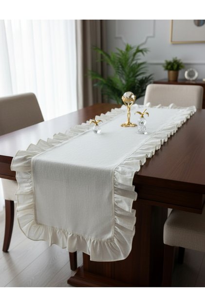 100% Cotton Raw Linen 40X110 cm Frilled Runner