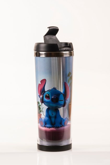 Stitch Decorated Steel Mug Thermos - 360 ml | Leak-Proof Lid, Steel Inner Bowl, 19 cm