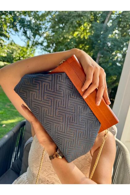 Bahram Petite - Chain, Wooden Fabric Bag, Clutch, Handbag, Shoulder Bag