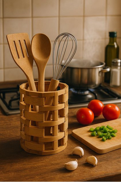 Natural Bamboo Spoon Rest – Bamboo Kitchen Utensil Organizer