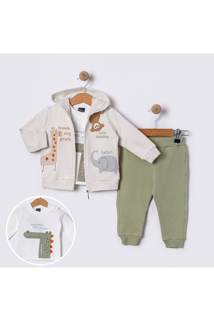Animals Hooded Cardigan Baby Boy 3-Piece Set