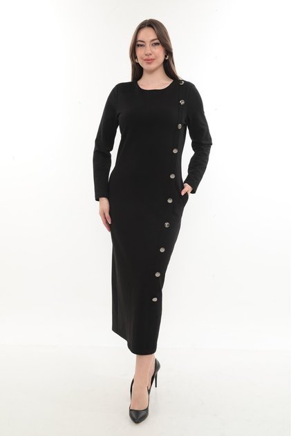 Dress Crew Neck Button Detail Back Slit