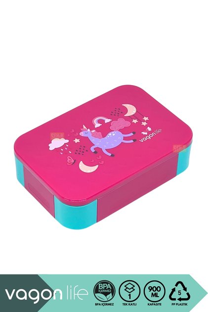 Bento 900ml Lunchbox Yeni Koleksiyon Tek Katlı 2 Bölmeli PP Plastik Çocuk Sefer Tası Yemek Kutusu