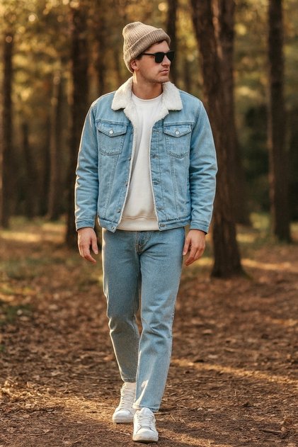 Men's Fur Lined Denim Jacket