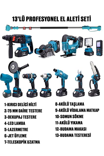 Germany Style DawreekTech 13'Lü Teleskopik Set Kömürsüz Matkap