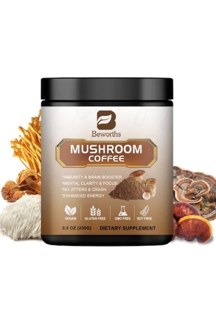 Cafea instant cu Reishi, Coama de leu, Chaga, Cordyceps și Ciuperci Coadă de Curcan