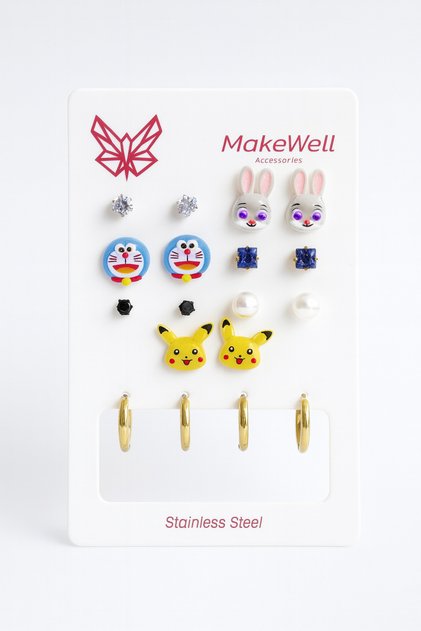 Steel Spongebob and Friends Pikachu Tom and Jerry Rabbit Design Steel Hoop Earring Set