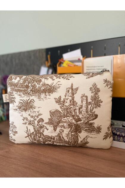 Handmade Toile De Jouy Patterned Tablet Bag 11Inch Casual Strapless Women's Handbag