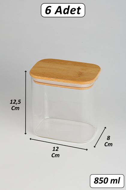 6 Pieces Borosilicate Glass Canisters Vacuum Natural Bamboo Lid (850 ml) and Label - B02