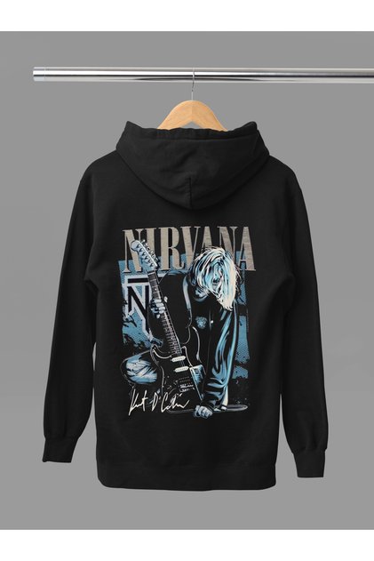 Hanorac rock cu glugă, cu mânecă lungă, din bumbac imprimat NIRVANA, cu 3 fire