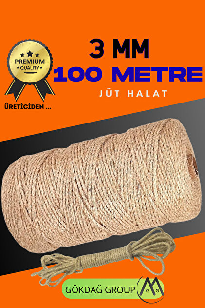 3 MM 100 Metre Jüt Halat Dekoratif Hasır İp Urgan Maket