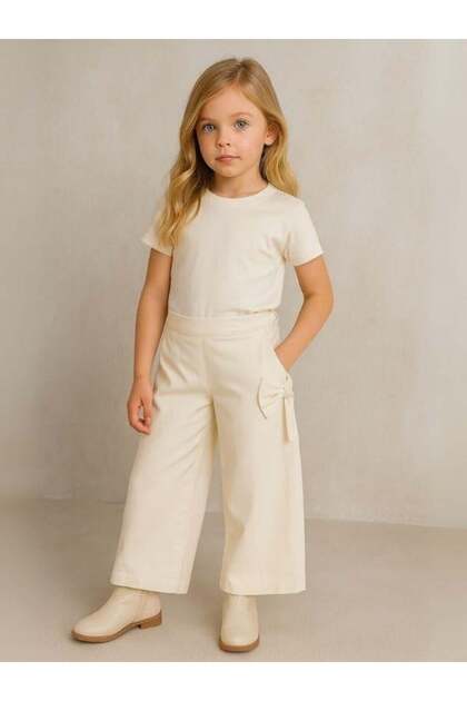 Girls' Wide-Leg Pants with Bow Detail