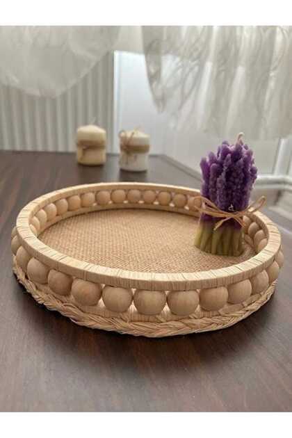 Handmade Natural Wooden Beaded – 25 cm Makeup-Bathroom Organizer-Presentation Tray