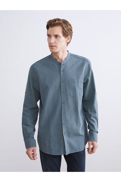 Regular Fit Long Sleeve Poplin Men's Shirt