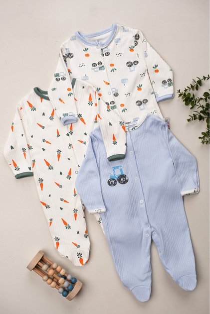 Baby Patterned Transitional Cotton Newborn 3-6-9 Months 3-Piece Outfit Romper Set Sleep Sack