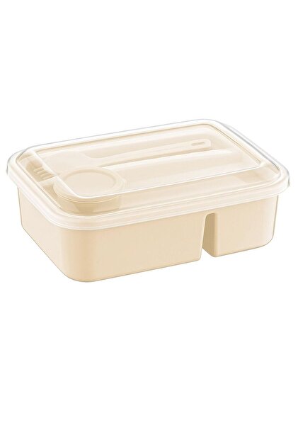 Lunch to Go Nutrition Container Plastic Lunch Box with Compartments and Sauce Container 920ml 40ml 14.5X20X7.4(H)Cm Cream