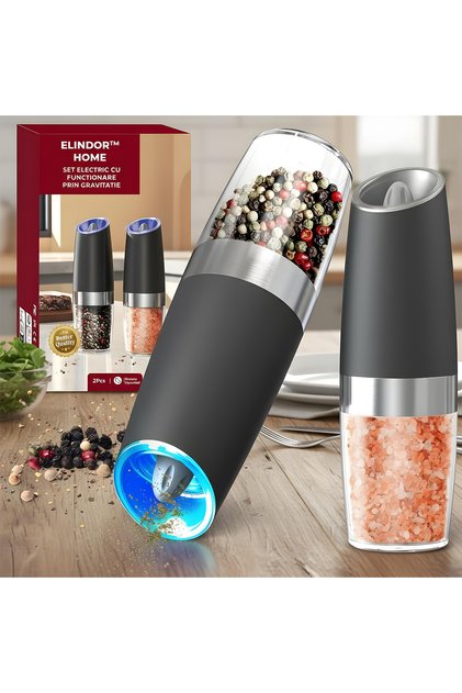 Комплект от 2 електрически мелнички Elindor® Electric Led Grinder, 135 мл, 20 x 6,3 см, прозрачна / черна
