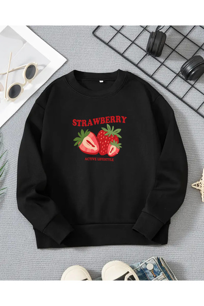 Girls' Strawberry Printed Long Sleeve T-Shirt