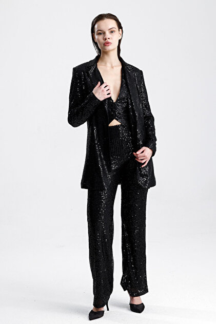 Sense Sequined Vest Women's Evening Dress Set - Stylish Blazer Jacket, Vest and Pants Black- Trendyol Sense Sequined Vest Women's Evening Dress Set - Stylish Blazer Jacket, Vest and Pants Black- Trendyol