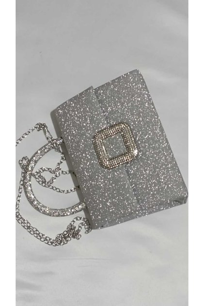 Simli Çanta Gümüş Gece Çantası Simli Abiye Çanta Düğün Davet Tokalı Çanta