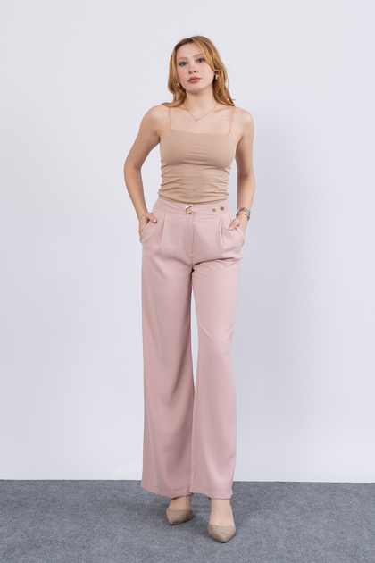Women's Summer Powder High Waist Premium Eyelet Closure Trousers Casual Daily Office Stylish 30219