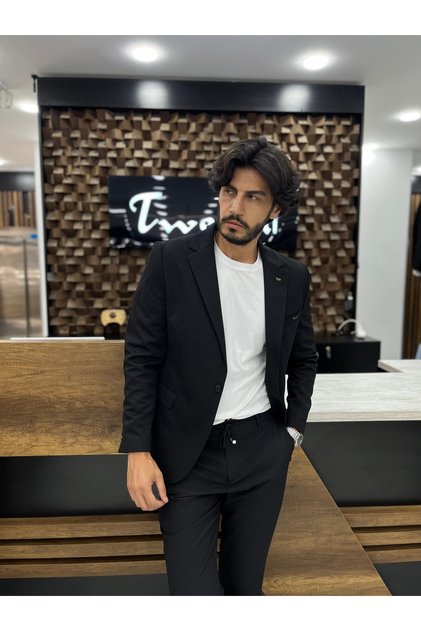 Siyah Dar Kesim Slim Fit Ceket