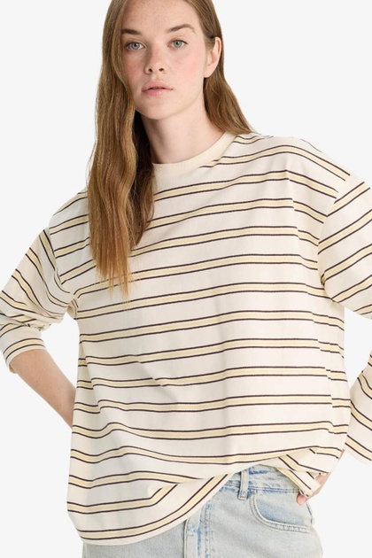 Defacto %100 Pamuk Loose Fit Çizgili Sweatshirt F7758AX25AU