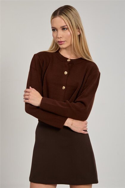 BARRELS AND OIL Women's Buttoned Knit Cardigan - Bitter Brown- Trendyol