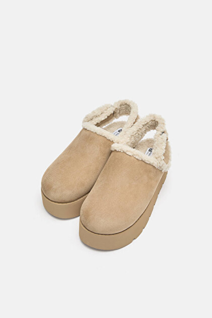 さぼりー！ Pull & Bear Suni yünlü bantlı platform sabo terlik - Fiyatı, Yorumları