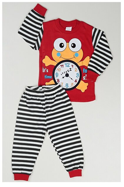 Cotton Striped Frog Clock Baby Pajama Set