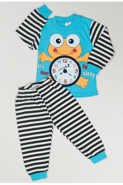 Cotton Striped Frog Clock Baby Pajama Set