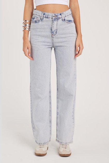 Women's Regular Fit Classic Cut Cotton Wide Leg Light Blue Jeans