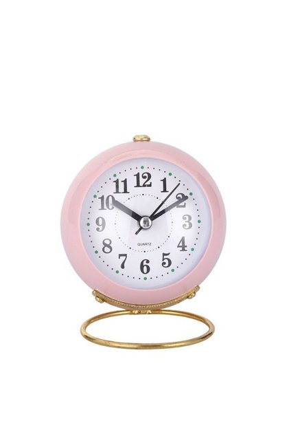 Pembe Renkli Işıklı Metal Masa Üstü Alarmlı Çalar Saat
