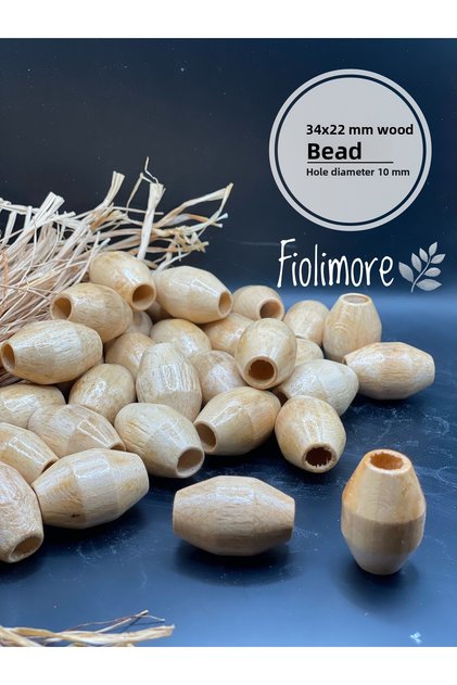 34X22 mm Varnished Oval Cylinder Wood Beads (10 Pieces) Hole Diameter 10 mm Macrame Board