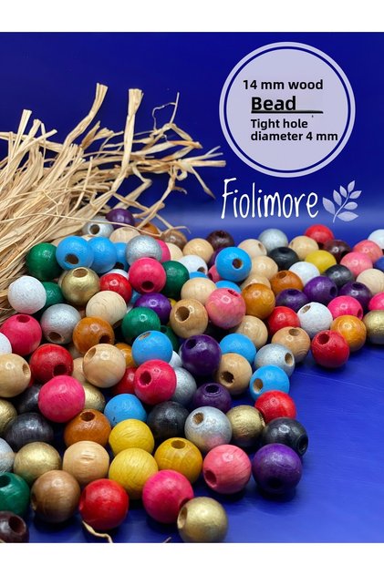 14 mm Mixed Color Wooden Beads (50 Grams 50 Pieces) Narrow Hole Diameter 4 mm Round Macrame Board