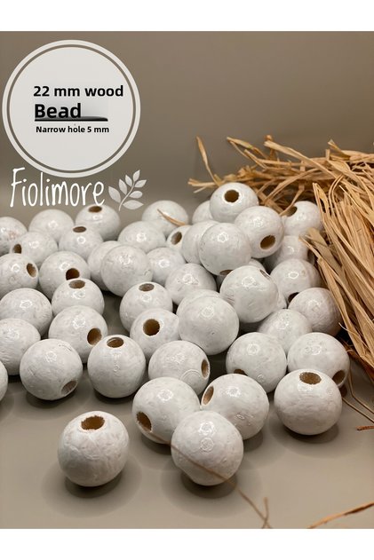 22 mm White Wooden Beads (50 Grams 15 Pieces) Narrow Hole Diameter 5 mm Macrame Bag Bracelet Jewelry Colorful